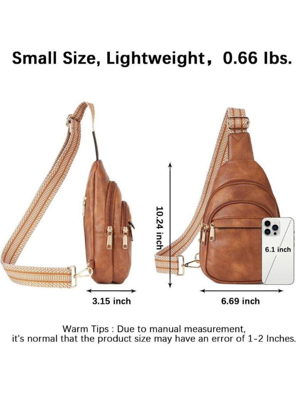Leather Sling 0-brown Bag Women Small Crossbody Fanny Pack Shoulder Chest Bag - Picture 4 of 9